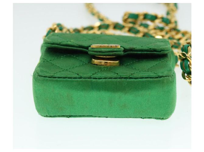 CHANEL Mini Matelassé Borsa a Spalla con Catena Satin Verde Oro CC Auth 51271V D'oro - vista 5