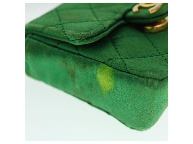 CHANEL Mini Matelassé Borsa a Spalla con Catena Satin Verde Oro CC Auth 51271V D'oro - vista 8