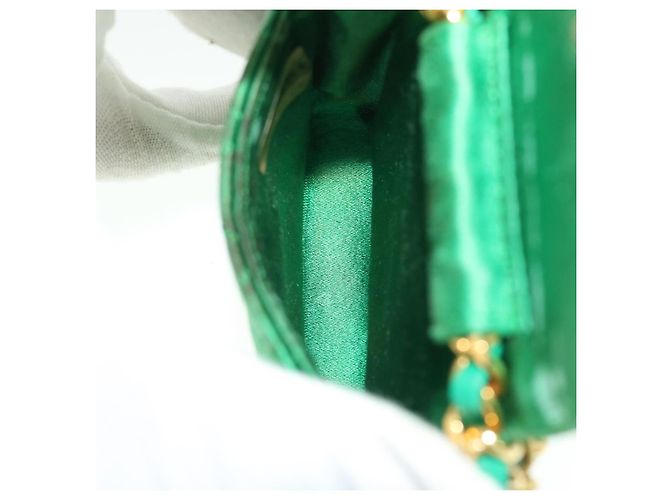 CHANEL Mini Matelassé Borsa a Spalla con Catena Satin Verde Oro CC Auth 51271V D'oro - vista 9