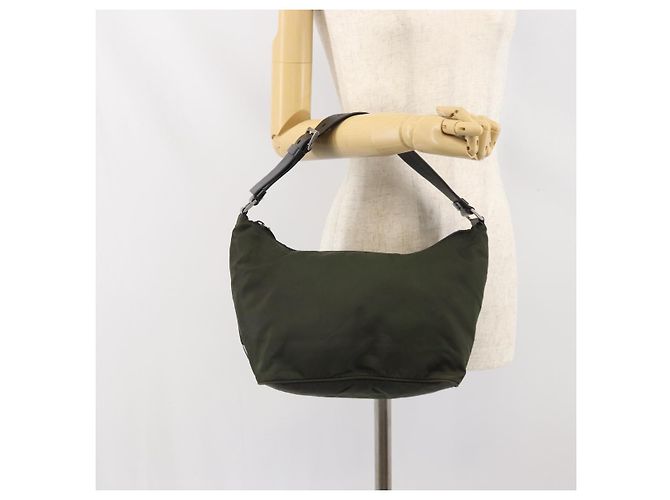 PRADA Schultertasche Nylon Khaki Silber Authentisch am10730 - Ansicht 24