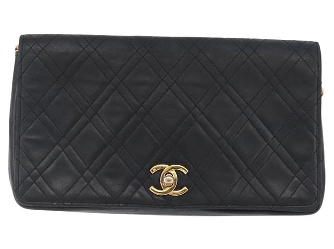 CHANEL Borsa a Spalla Matelassé in Pelle di Agnello Nera Oro CC Auth bs34016 Nero D'oro - vista 13