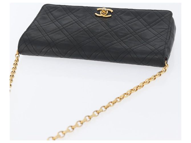 CHANEL Borsa a Spalla Matelassé in Pelle di Agnello Nera Oro CC Auth bs34016 Nero D'oro - vista 6