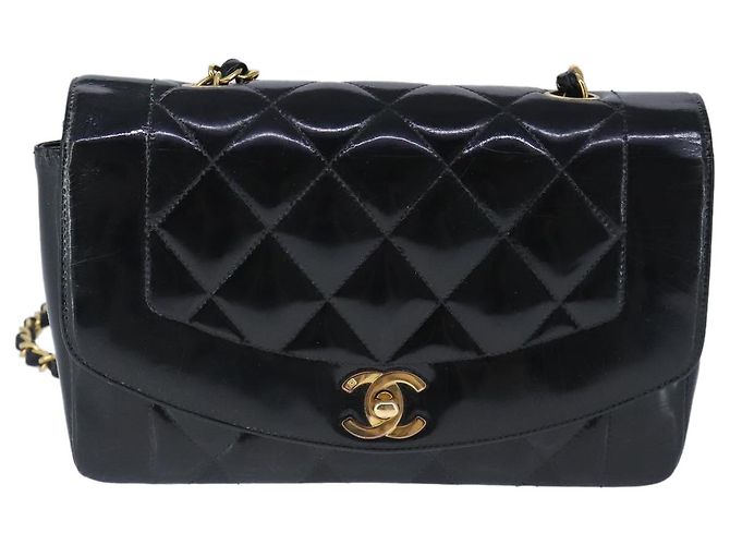 CHANEL Borsa a Spalla Diana Matelassé Catena Patent Nero Oro CC Auth 103804A D'oro - vista 13