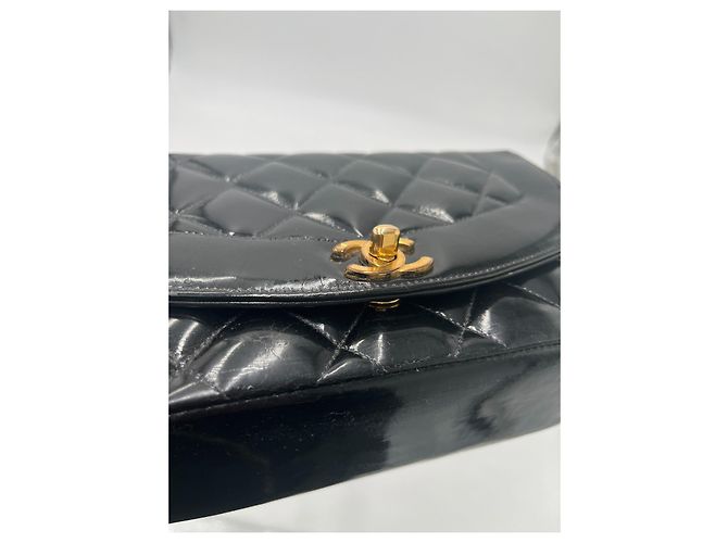 CHANEL Borsa a Spalla Diana Matelassé Catena Patent Nero Oro CC Auth 103804A D'oro - vista 25