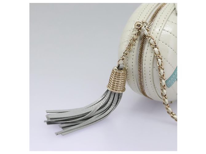CHANEL V Stitch LA PAUSA Borsa a Spalla con Catena in Pelle Bianca CC Auth bs23014SAV Bianco - vista 10