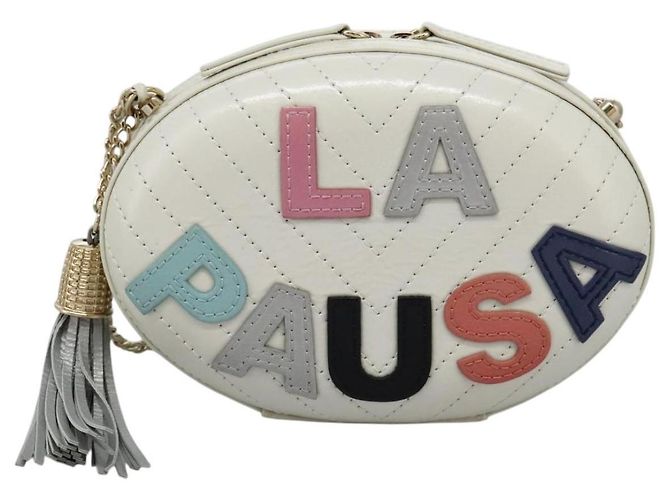 CHANEL V Stitch LA PAUSA Borsa a Spalla con Catena in Pelle Bianca CC Auth bs23014SAV Bianco - vista 13