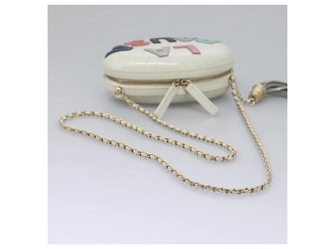 CHANEL V Stitch LA PAUSA Borsa a Spalla con Catena in Pelle Bianca CC Auth bs23014SAV Bianco - vista 7