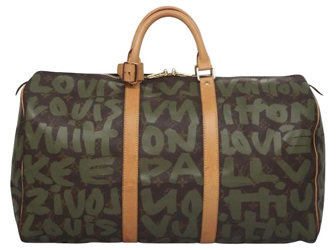 LOUIS VUITTON Monogram graffiti Keepall 50 Borsa Boston Khaki M92196 Auth EC602SAV Cachi - vista 13