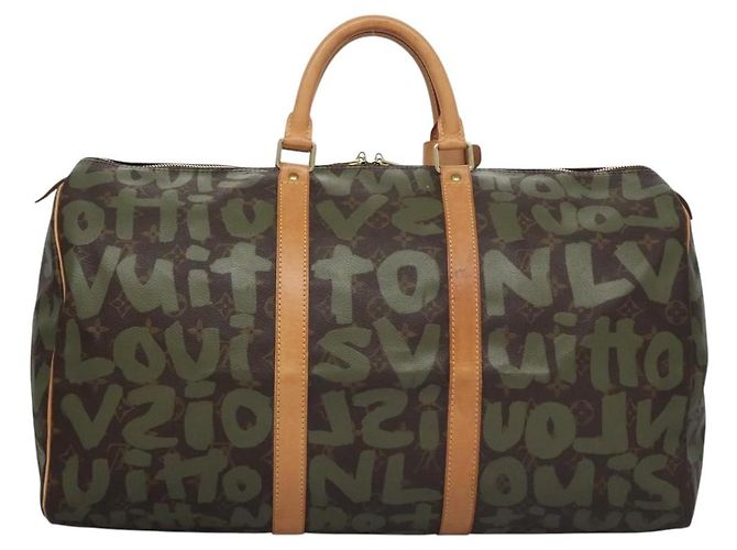 LOUIS VUITTON Monogram graffiti Keepall 50 Borsa Boston Khaki M92196 Auth EC602SAV Cachi - vista 2