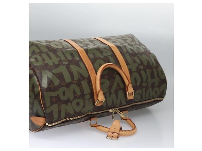 LOUIS VUITTON Monogram graffiti Keepall 50 Borsa Boston Khaki M92196 Auth EC602SAV Cachi - vista 8