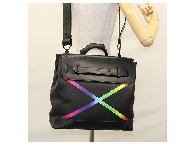 LOUIS VUITTON Borsa a Mano Taiga Steamer PM Nera M30339 LV Auth EC951SM Nero - vista 29