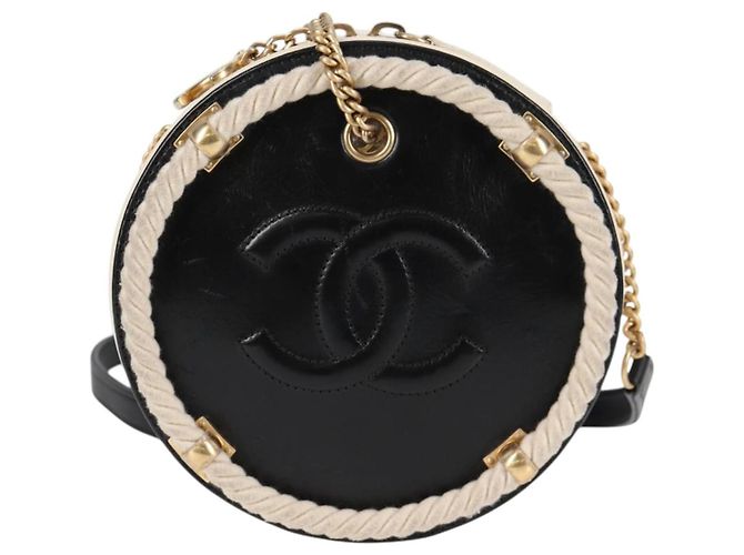 CHANEL Matelassé COCO Marchio Catena Borsa Rotonda in Cordino Pelle Nera CC Auth bs25005SAM Nero D'oro - vista 13