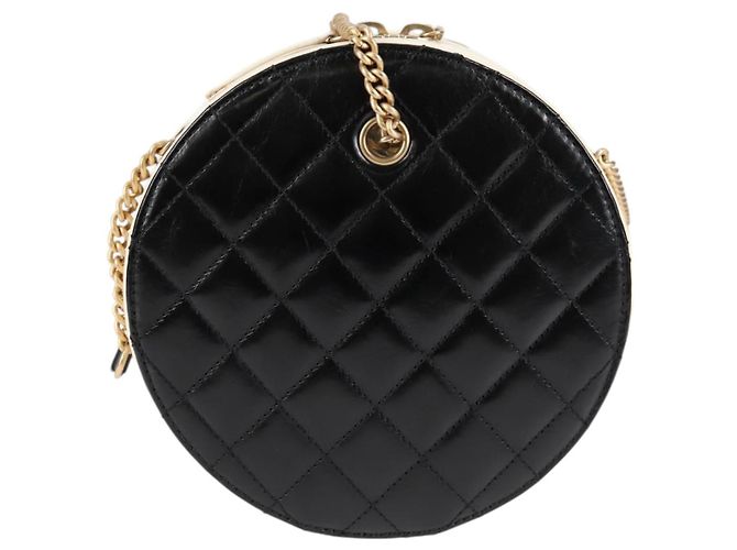 CHANEL Matelassé COCO Marchio Catena Borsa Rotonda in Cordino Pelle Nera CC Auth bs25005SAM Nero D'oro - vista 2