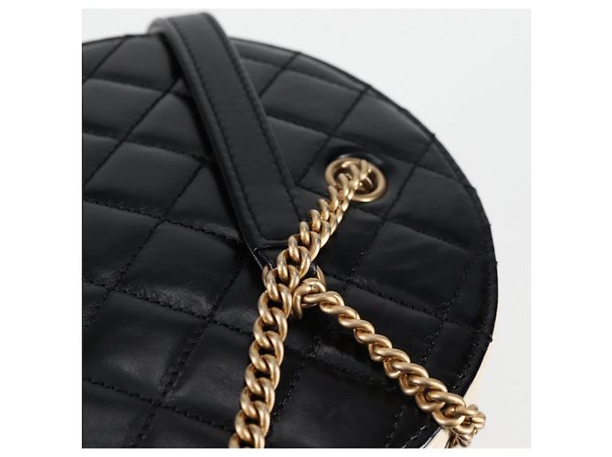 CHANEL Matelassé COCO Marchio Catena Borsa Rotonda in Cordino Pelle Nera CC Auth bs25005SAM Nero D'oro - vista 20