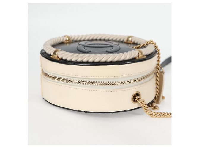 CHANEL Matelassé COCO Marchio Catena Borsa Rotonda in Cordino Pelle Nera CC Auth bs25005SAM Nero D'oro - vista 4