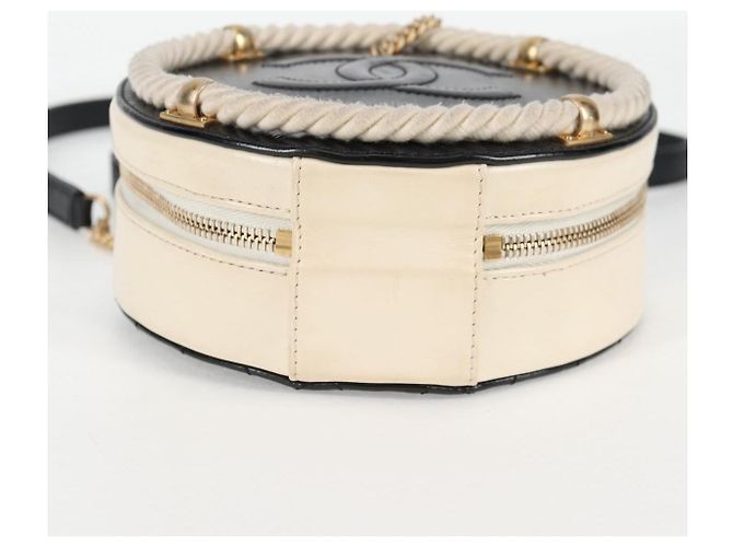 CHANEL Matelassé COCO Marchio Catena Borsa Rotonda in Cordino Pelle Nera CC Auth bs25005SAM Nero D'oro - vista 5