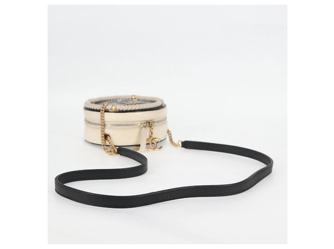 CHANEL Matelassé COCO Marchio Catena Borsa Rotonda in Cordino Pelle Nera CC Auth bs25005SAM Nero D'oro - vista 7