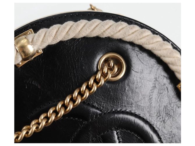 CHANEL Matelassé COCO Marchio Catena Borsa Rotonda in Cordino Pelle Nera CC Auth bs25005SAM Nero D'oro - vista 8