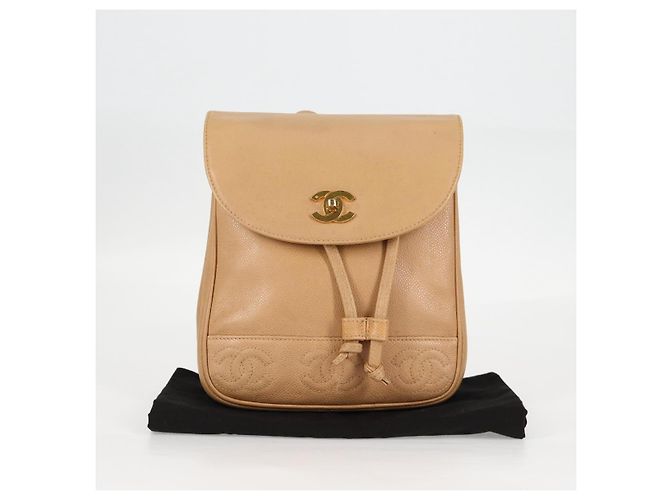 Zaino CHANEL in pelle di vitello beige oro CC Auth kk466V D'oro - vista 12