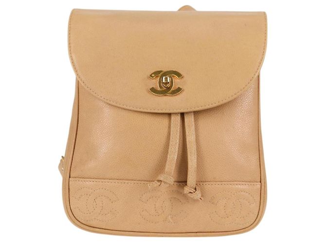 Zaino CHANEL in pelle di vitello beige oro CC Auth kk466V D'oro - vista 13