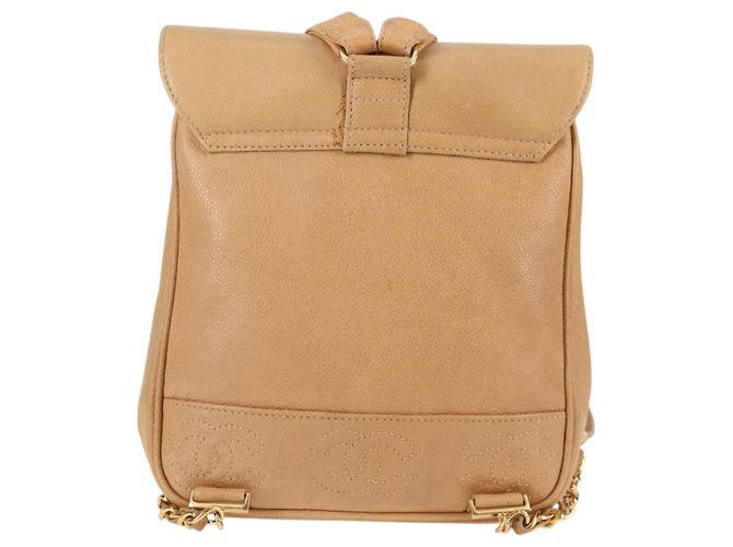 Zaino CHANEL in pelle di vitello beige oro CC Auth kk466V D'oro - vista 2