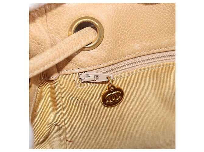 Zaino CHANEL in pelle di vitello beige oro CC Auth kk466V D'oro - vista 29