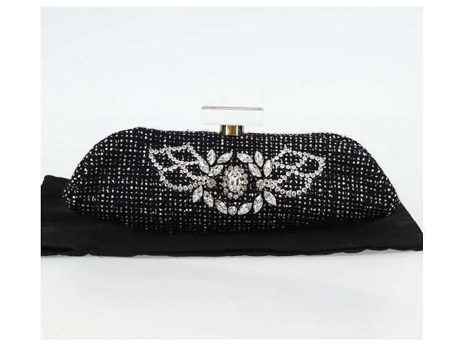 CHANEL Clutch in Tweed Nero Oro CC Auth 124606SAV D'oro - vista 12