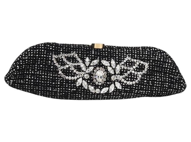 CHANEL Clutch in Tweed Nero Oro CC Auth 124606SAV D'oro - vista 13