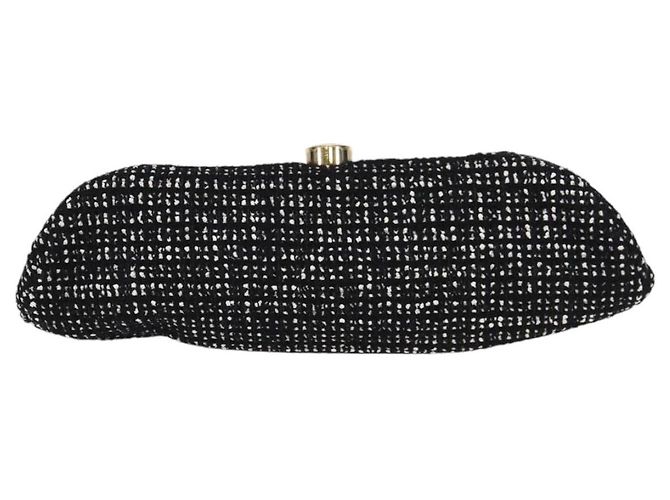 CHANEL Clutch in Tweed Nero Oro CC Auth 124606SAV D'oro - vista 2