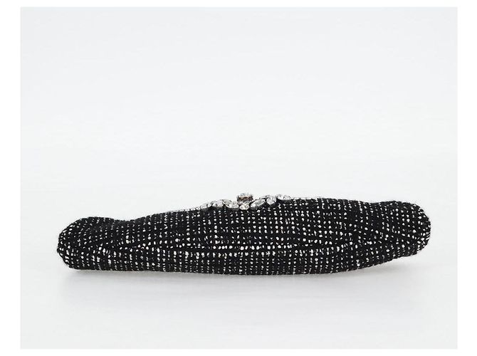 CHANEL Clutch in Tweed Nero Oro CC Auth 124606SAV D'oro - vista 6