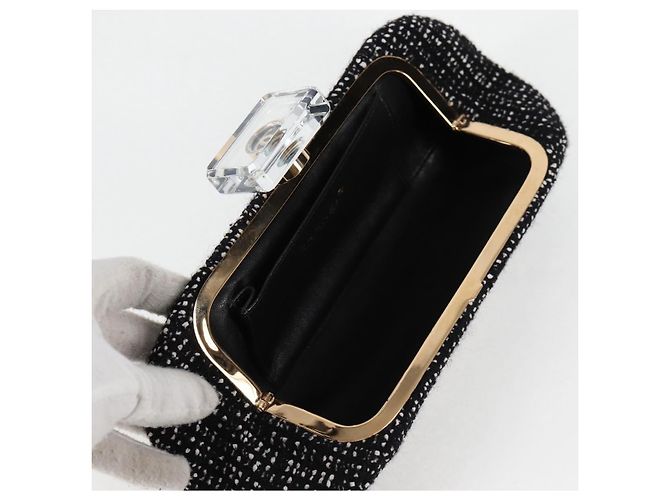 CHANEL Clutch in Tweed Nero Oro CC Auth 124606SAV D'oro - vista 9