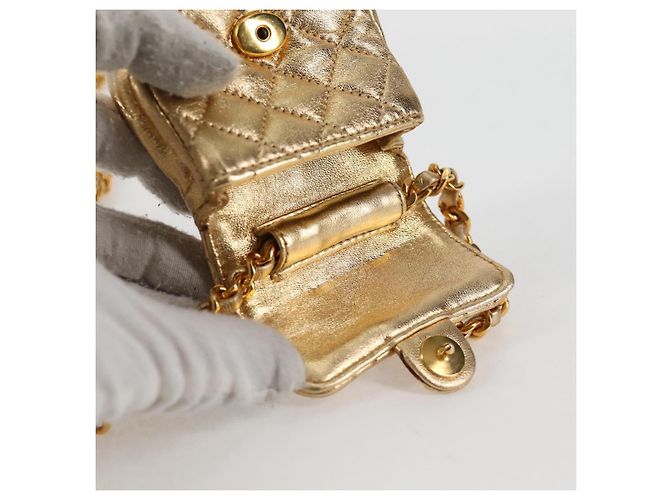 CHANEL Mini Mini Matelassé 7 Borsa a Catena in Pelle di Agnello Oro CC Auth 120870SAV - Ansicht 11