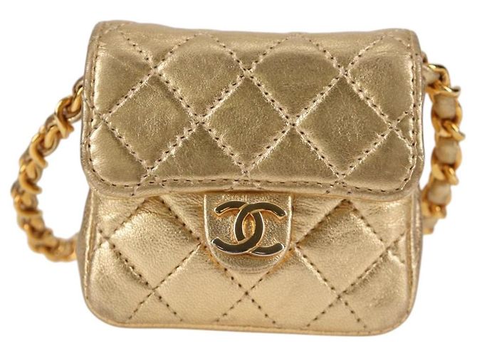 CHANEL Mini Mini Matelassé 7 Borsa a Catena in Pelle di Agnello Oro CC Auth 120870SAV - Ansicht 13