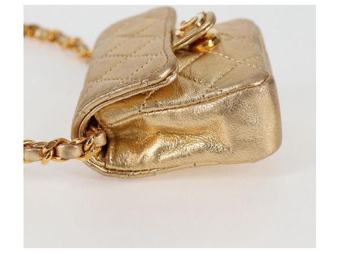 CHANEL Mini Mini Matelassé 7 Borsa a Catena in Pelle di Agnello Oro CC Auth 120870SAV - Ansicht 3