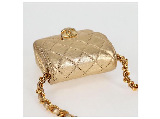 CHANEL Mini Mini Matelassé 7 Borsa a Catena in Pelle di Agnello Oro CC Auth 120870SAV - Ansicht 6