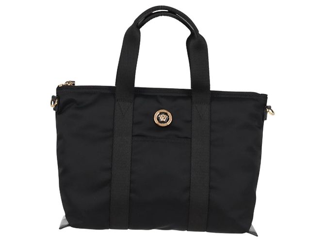 Borsa a mano VERSACE in nylon 2 in 1 nera e dorata Auth 118727V Nero D'oro - vista 13
