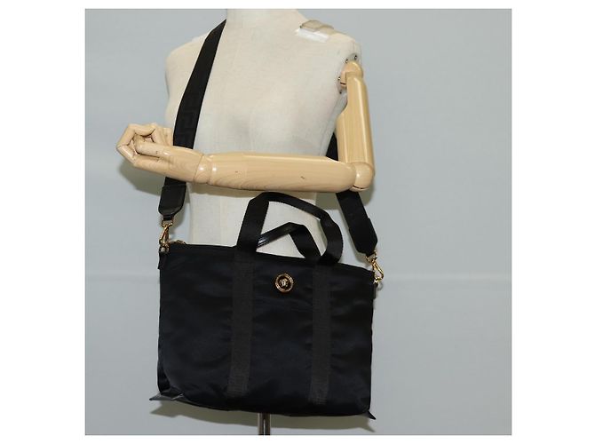 Borsa a mano VERSACE in nylon 2 in 1 nera e dorata Auth 118727V Nero D'oro - vista 24