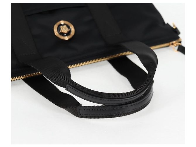 Borsa a mano VERSACE in nylon 2 in 1 nera e dorata Auth 118727V Nero D'oro - vista 7