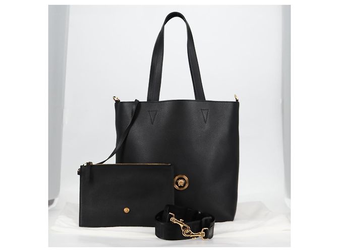 Versace Tote Bag aus Leder 2 in 1 Schwarz Gold Auth 118688V Golden - Ansicht 12