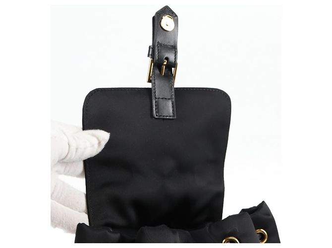 Mochila VERSACE de nylon preta e dourada Auth 118729V Preto Dourado - vista 10