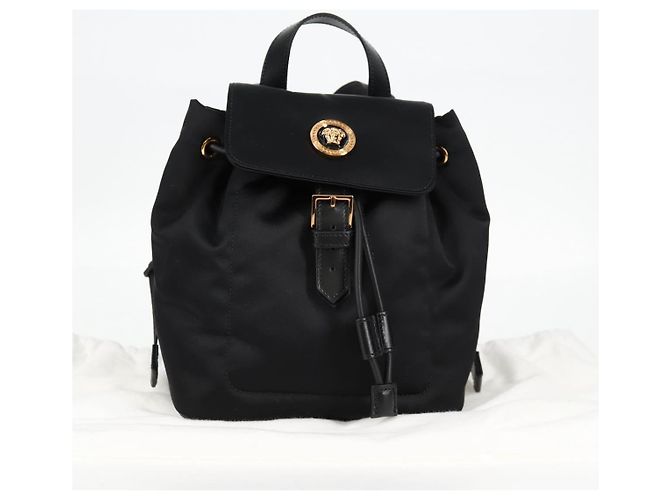 Mochila VERSACE de nylon preta e dourada Auth 118729V Preto Dourado - vista 12