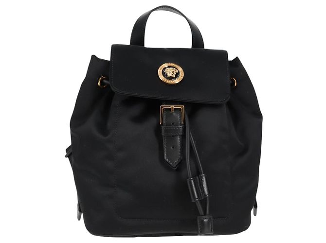 Mochila VERSACE de nylon preta e dourada Auth 118729V Preto Dourado - vista 13