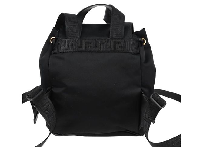 Mochila VERSACE de nylon preta e dourada Auth 118729V Preto Dourado - vista 2
