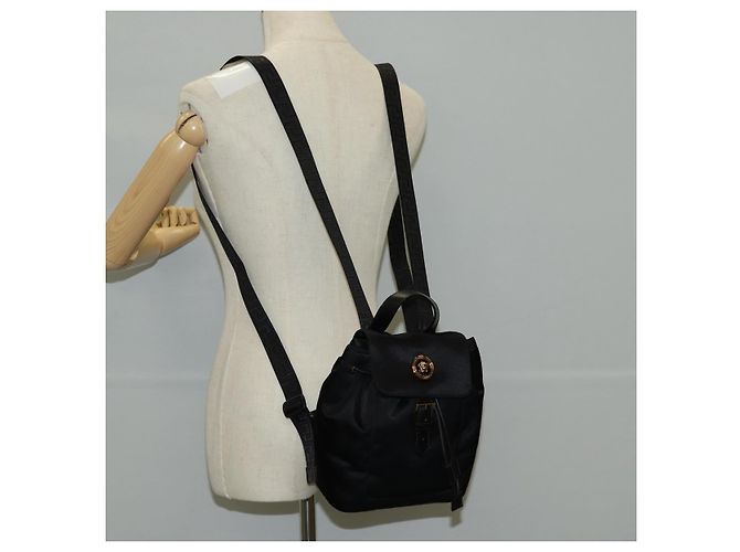 Mochila VERSACE de nylon preta e dourada Auth 118729V Preto Dourado - vista 26