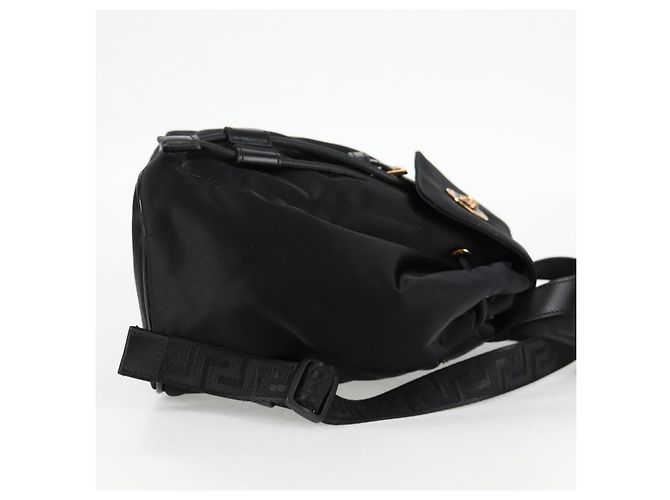 Mochila VERSACE de nylon preta e dourada Auth 118729V Preto Dourado - vista 4