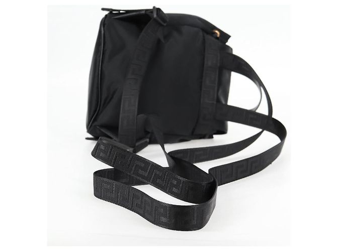 Mochila VERSACE de nylon preta e dourada Auth 118729V Preto Dourado - vista 8
