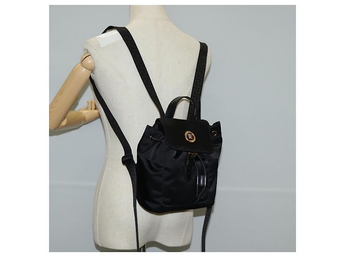 Zaino VERSACE in nylon nero e oro Auth 118728V D'oro - vista 26