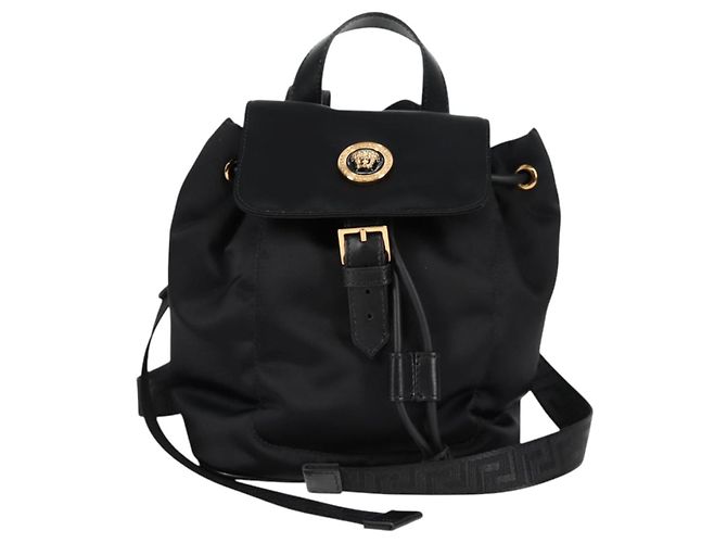 VERSACE Backpack Nylon Black Gold Auth 118730V Golden - view 13