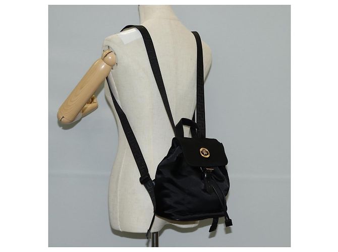 Zaino VERSACE in nylon nero e oro Auth 118731V D'oro - vista 26