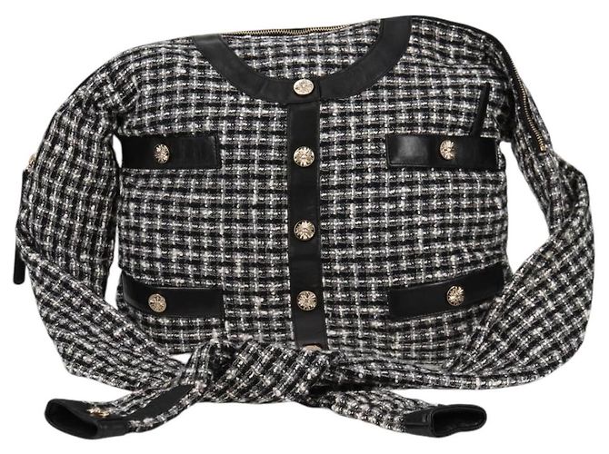 CHANEL Girl Chanel Jacket Shoulder Bag tweed Black White CC Auth 126244SAV - view 13